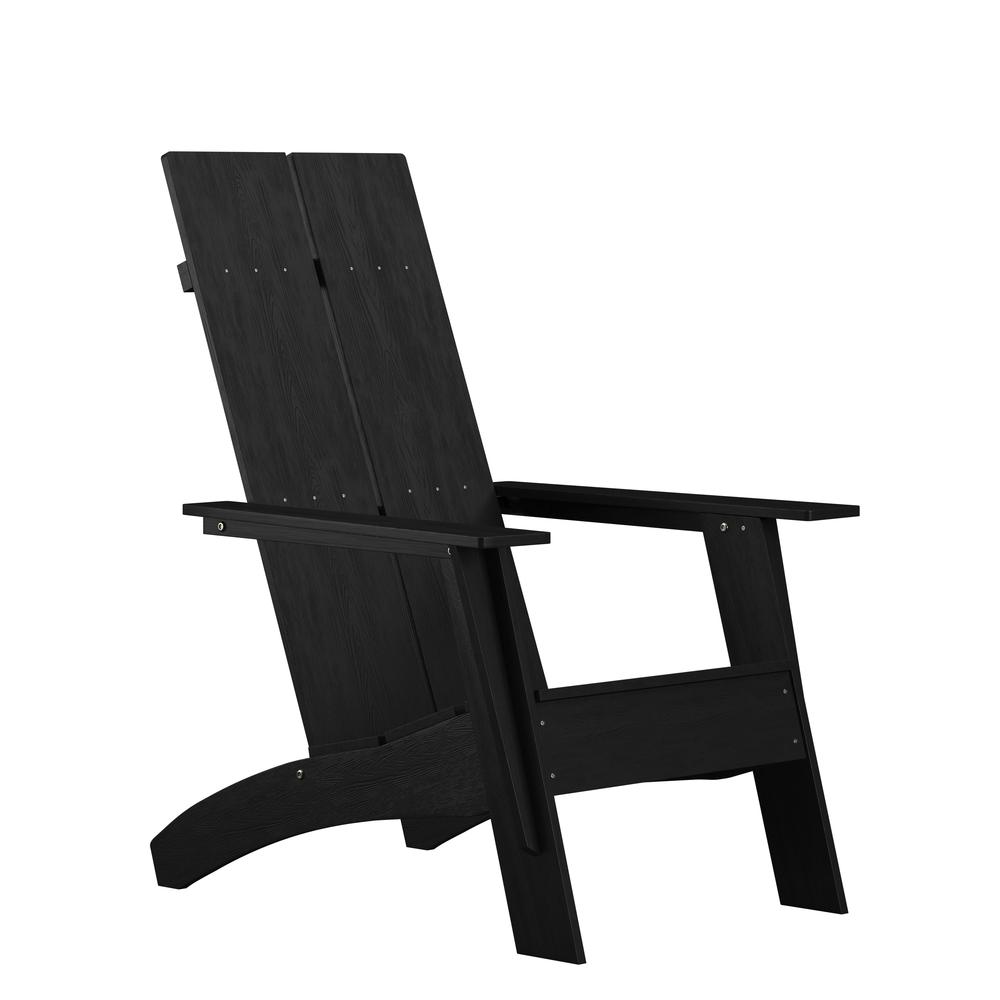 Modern Commercial All-Weather Poly Resin Wood Adirondack Chair in Black. Picture 2