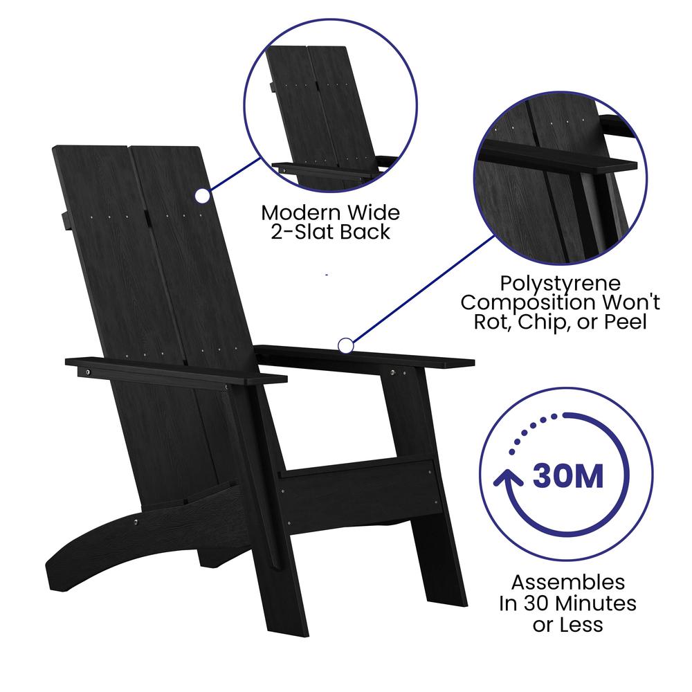 Modern Commercial All-Weather Poly Resin Wood Adirondack Chair in Black. Picture 3