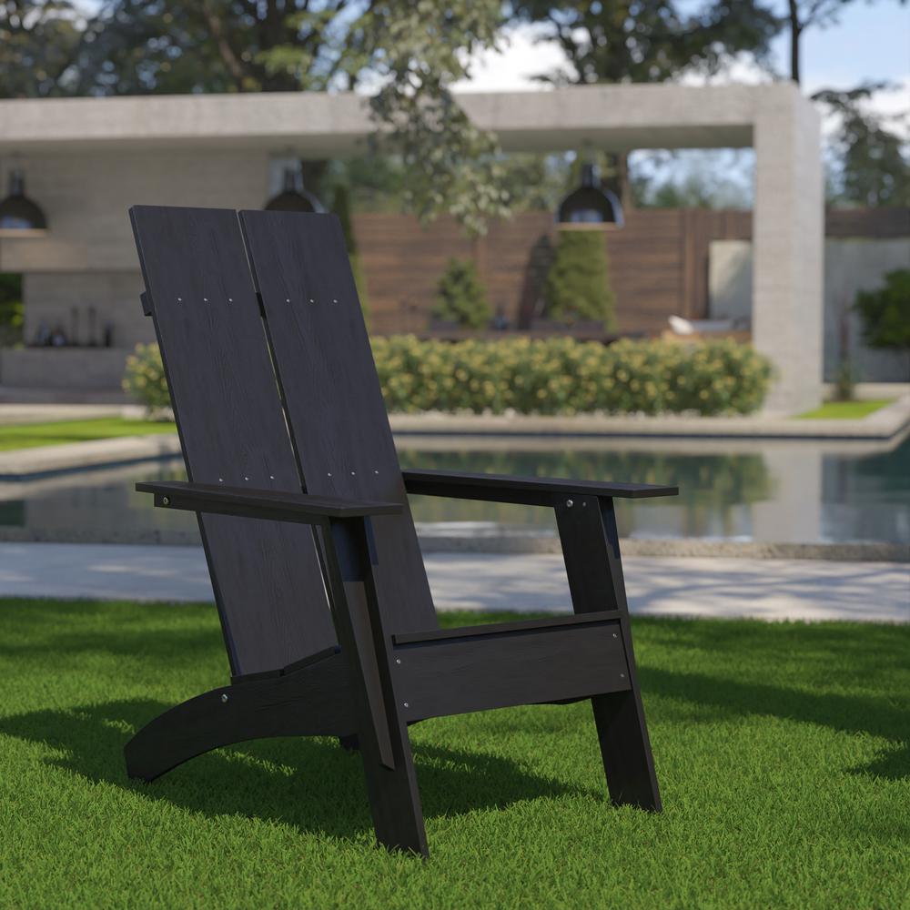 Modern Commercial All-Weather Poly Resin Wood Adirondack Chair in Black. Picture 1