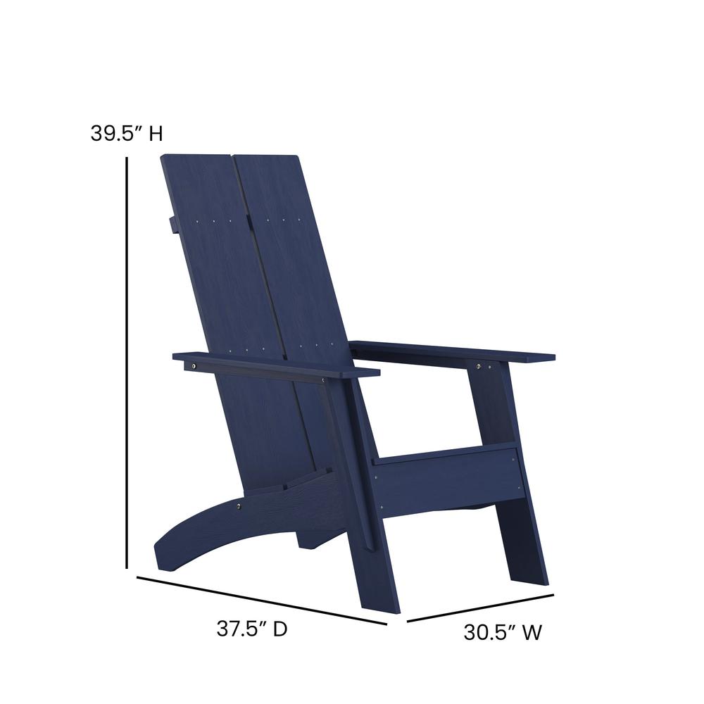 Modern Commercial All-Weather Poly Resin Wood Adirondack Chair in Navy. Picture 5