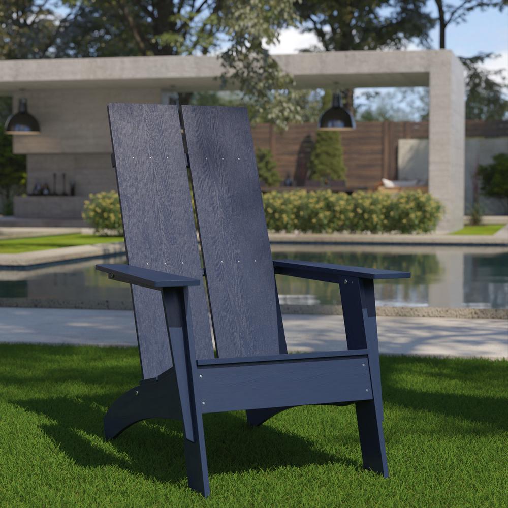 Modern Commercial All-Weather Poly Resin Wood Adirondack Chair in Navy. Picture 2