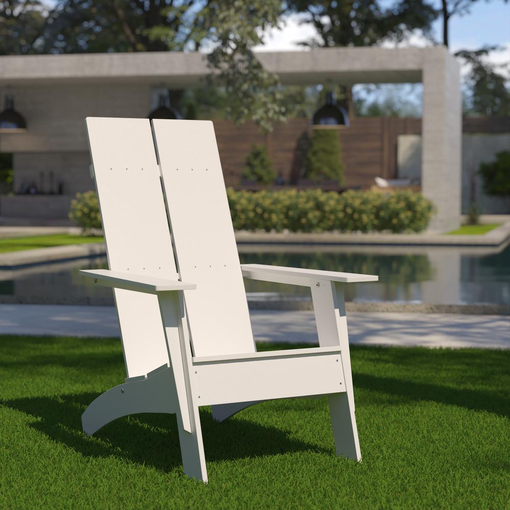 Modern Commercial All-Weather Poly Resin Wood Adirondack Chair in White. Picture 1