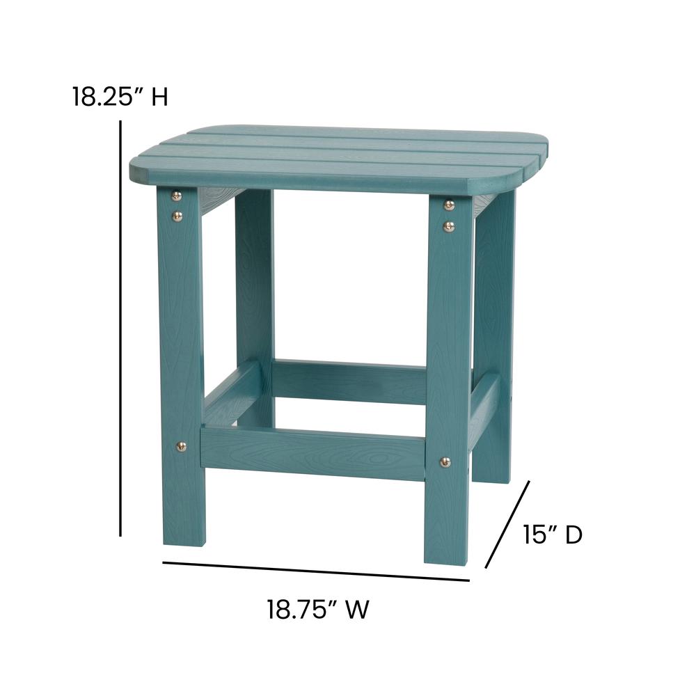 Set of 2 All-Weather Poly Resin Rocking Chairs with Accent Side Table in Teal. Picture 7
