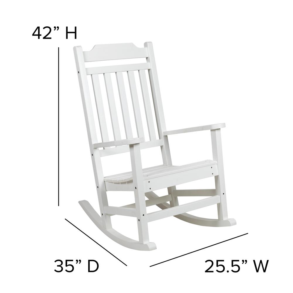 Set of 2 All-Weather Poly Resin Rocking Chairs with Accent Side Table in White. Picture 6