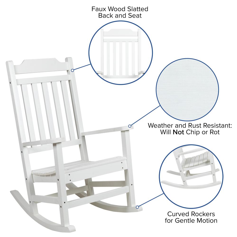 Set of 2 All-Weather Poly Resin Rocking Chairs with Accent Side Table in White. Picture 4