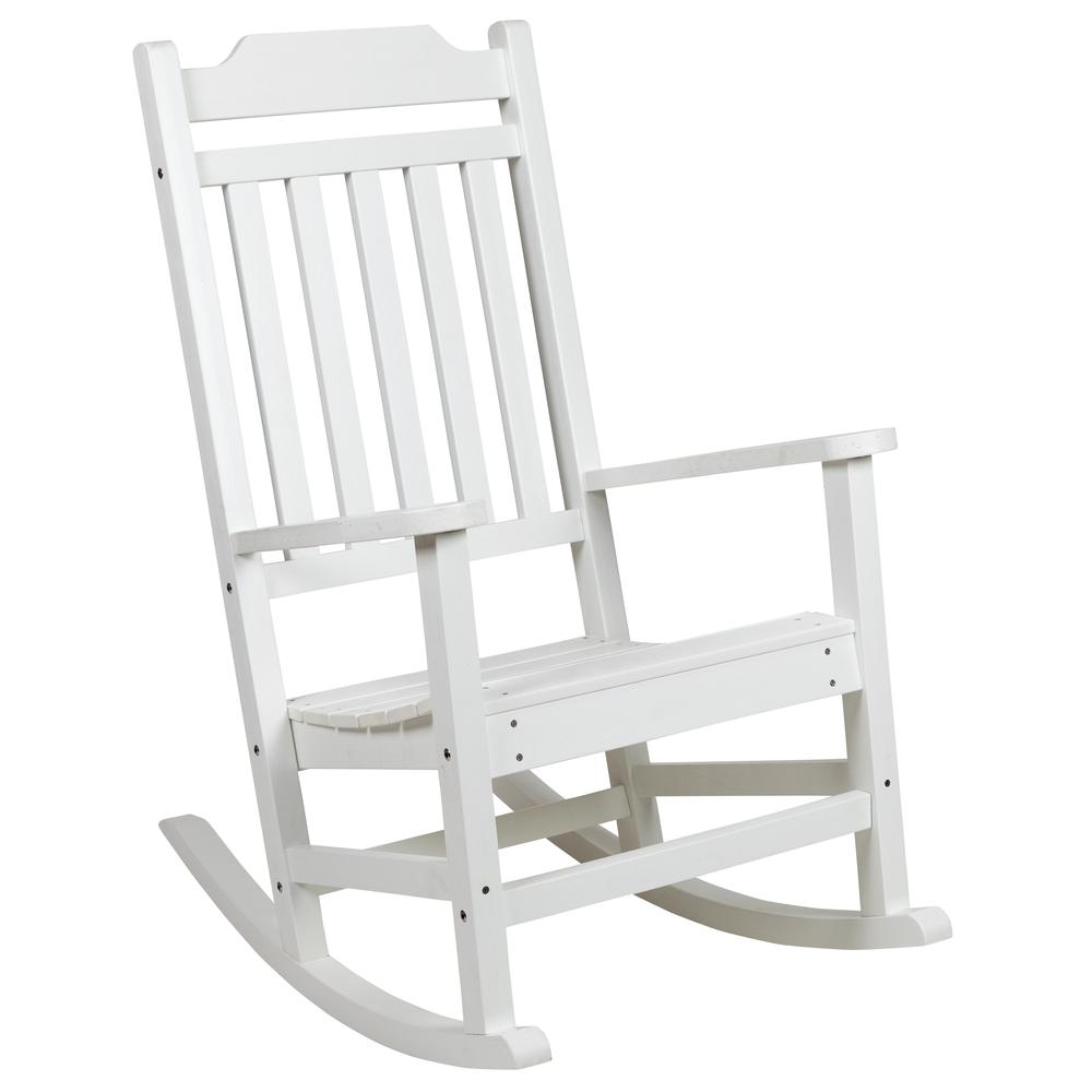 Set of 2 All-Weather Poly Resin Rocking Chairs with Accent Side Table in White. Picture 8