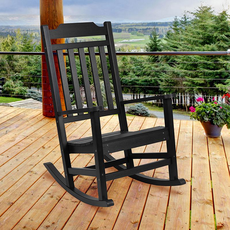Winston All-Weather Rocking Chair in Black Faux Wood. Picture 1