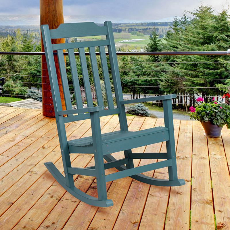 Winston All-Weather Rocking Chair in Teal Faux Wood. The main picture.