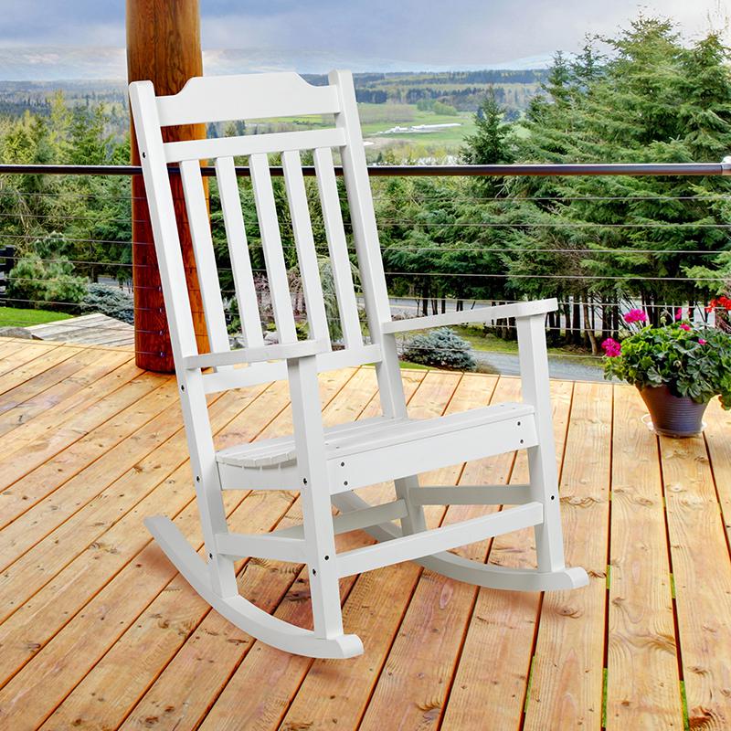 All-Weather Poly Resin Rocking Chair in White. Picture 1