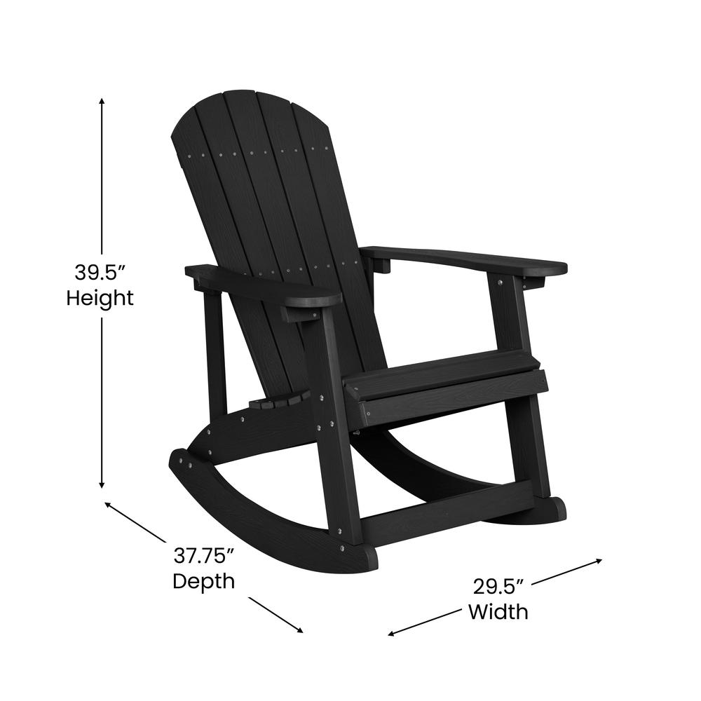 Savannah Set of 2 Black All-Weather Poly Resin Wood Adirondack Rocking Chairs with 22" Round Wood Burning Fire Pit. Picture 6