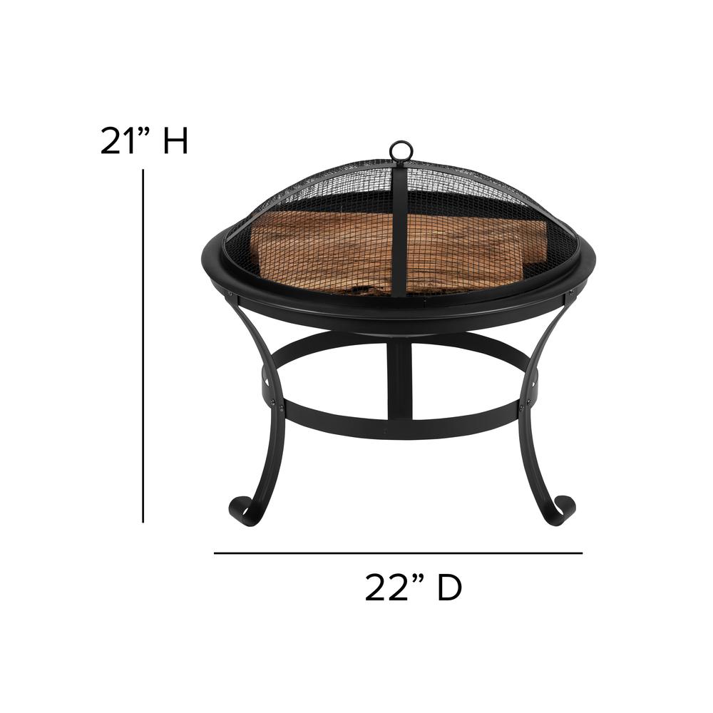 Savannah Set of 2 Black All-Weather Poly Resin Wood Adirondack Rocking Chairs with 22" Round Wood Burning Fire Pit. Picture 7