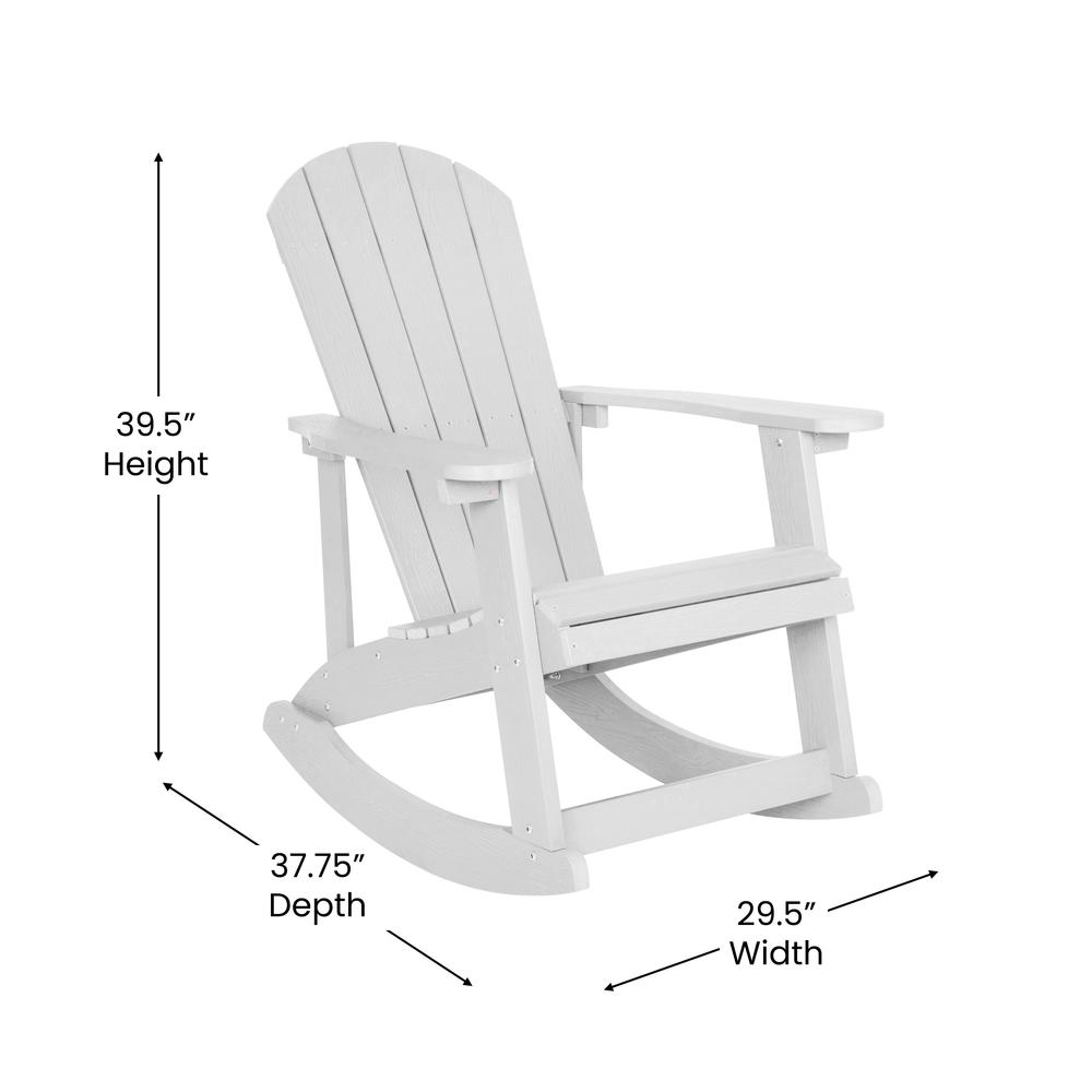 Set of 2 White Adirondack Rocking Chairs with 22" Round Wood Burning Fire Pit. Picture 6