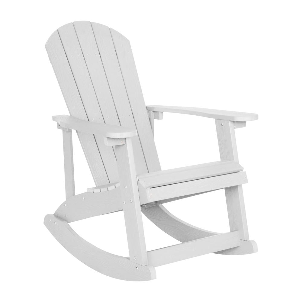 Set of 2 White Adirondack Rocking Chairs with 22" Round Wood Burning Fire Pit. Picture 9