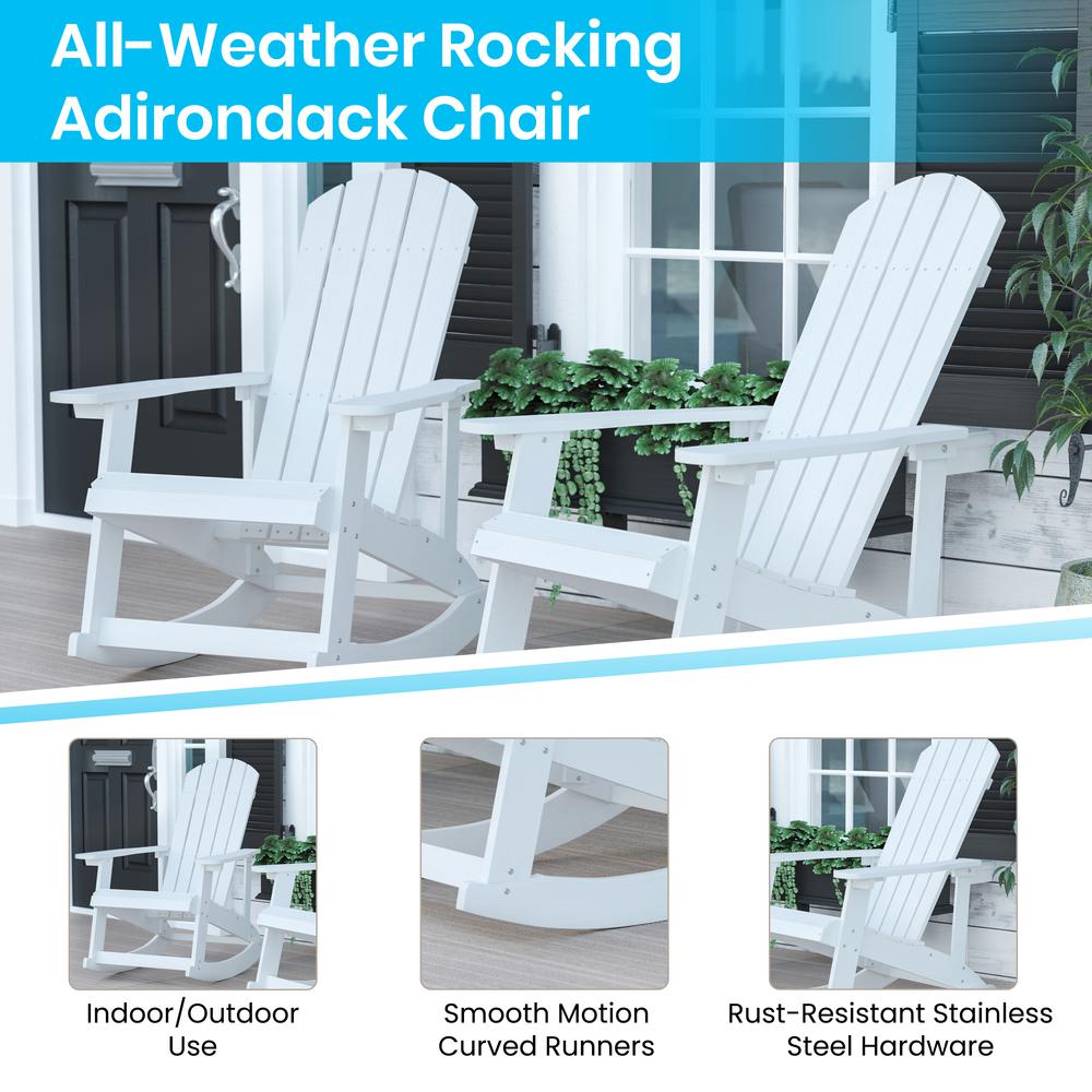Set of 2 White Adirondack Rocking Chairs with 22" Round Wood Burning Fire Pit. Picture 4