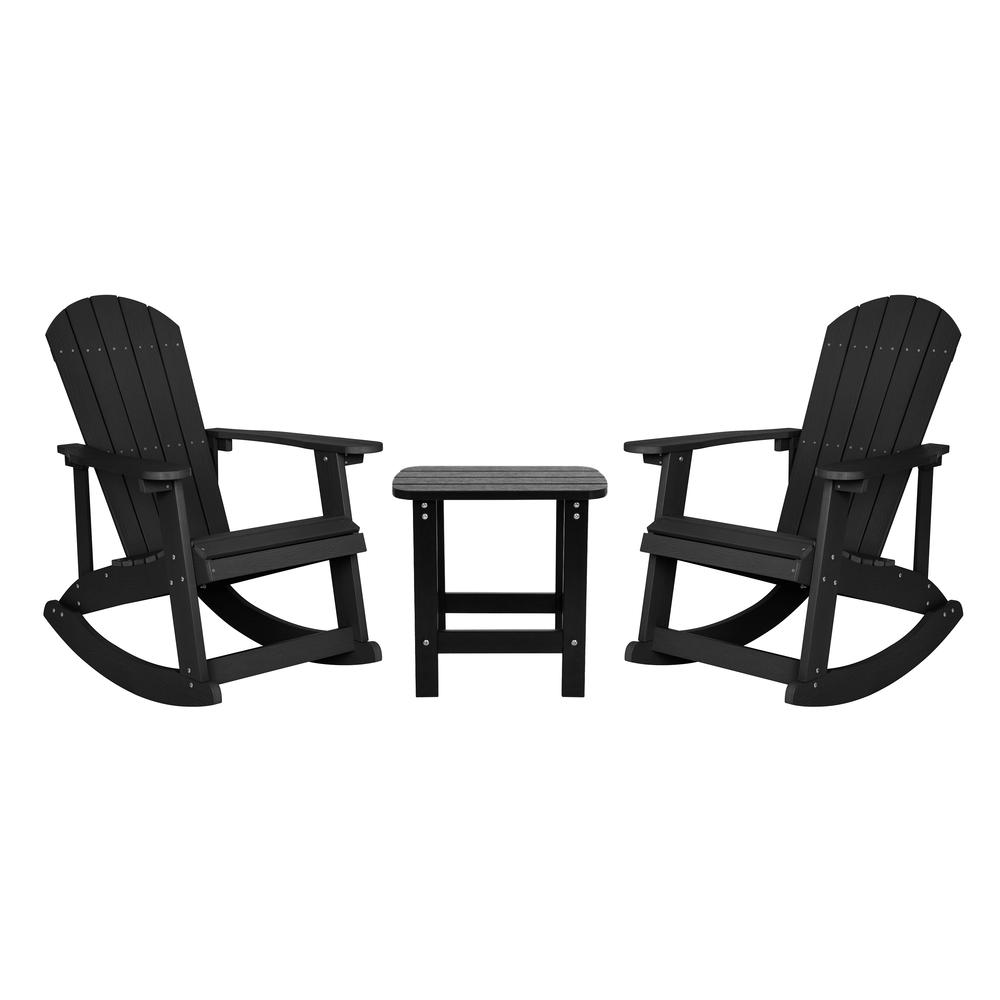 Set of 2 Adirondack Rocking Chairs with Side Table in Black. Picture 1