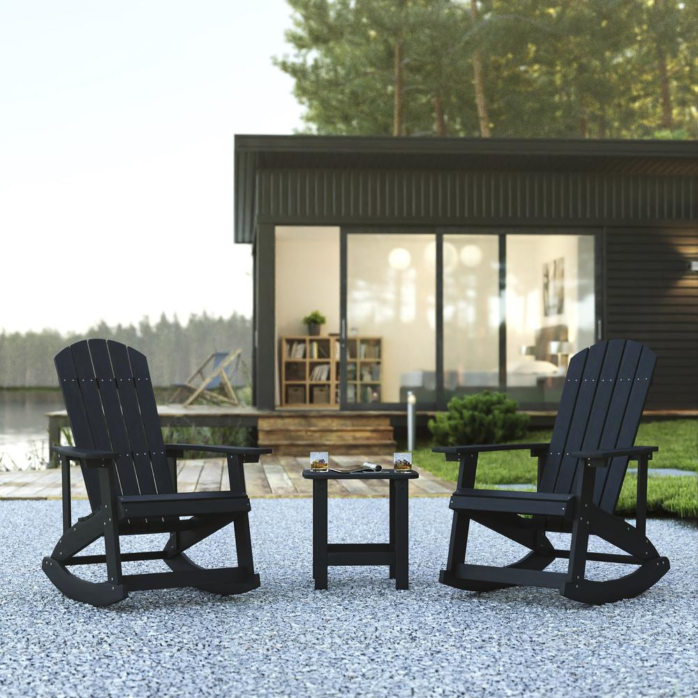 Set of 2 Adirondack Rocking Chairs with Side Table in Black. Picture 2