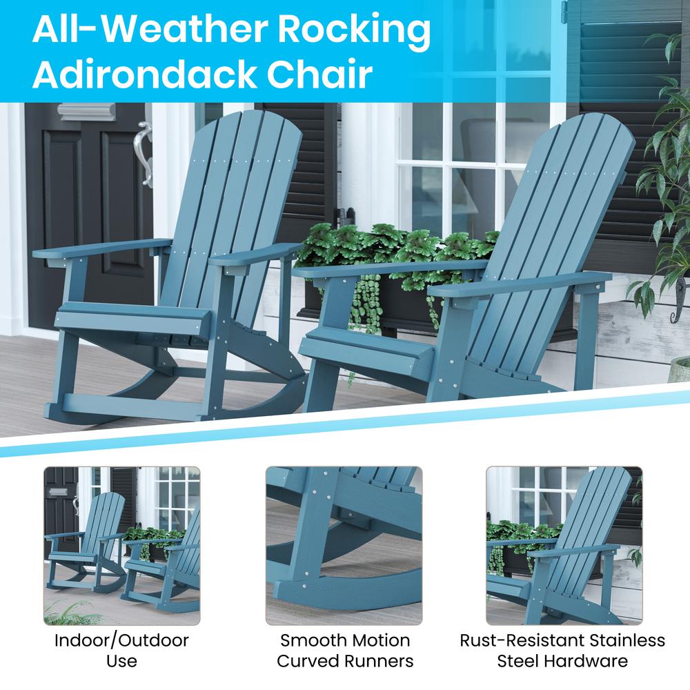 Set of 2 Savannah All-Weather Poly Resin Wood Adirondack Rocking Chairs with Side Table in Sea Foam. Picture 4