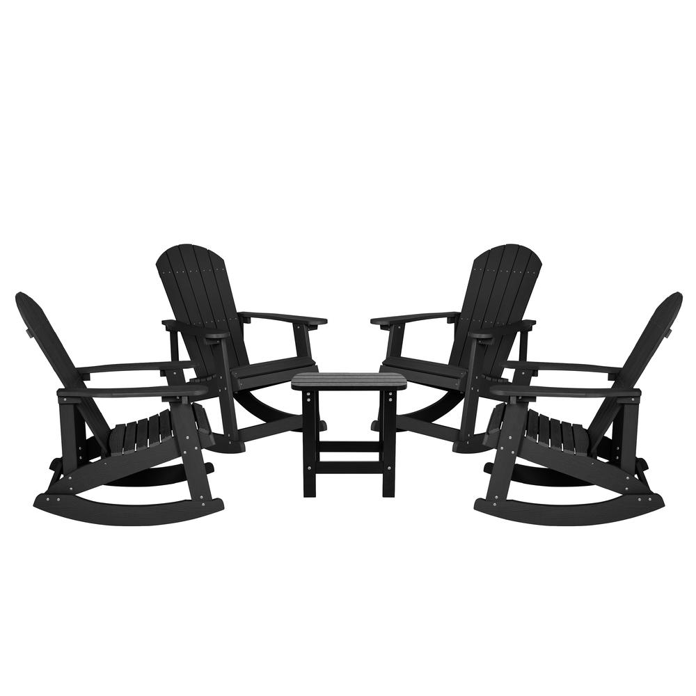 Set of 4 Adirondack Rocking Chairs with Side Table in Black. Picture 1
