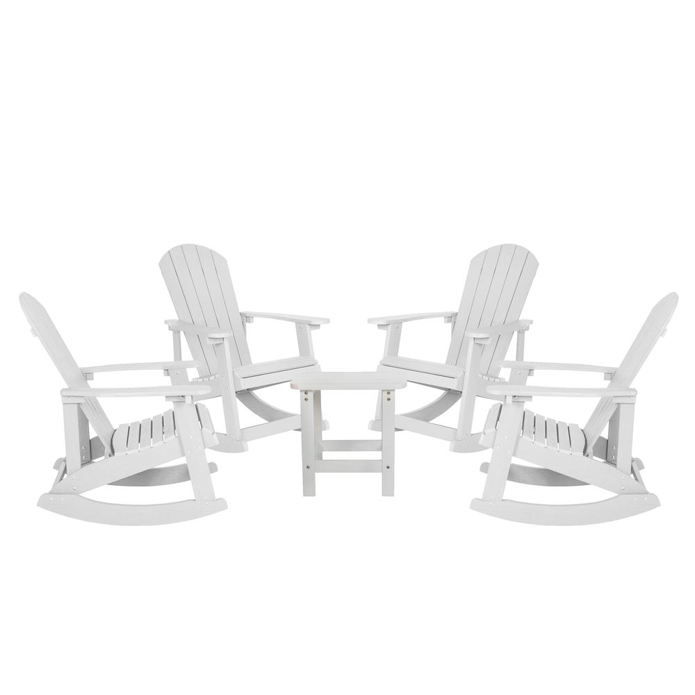 Set of 4 Adirondack Rocking Chairs with Side Table in White. Picture 1