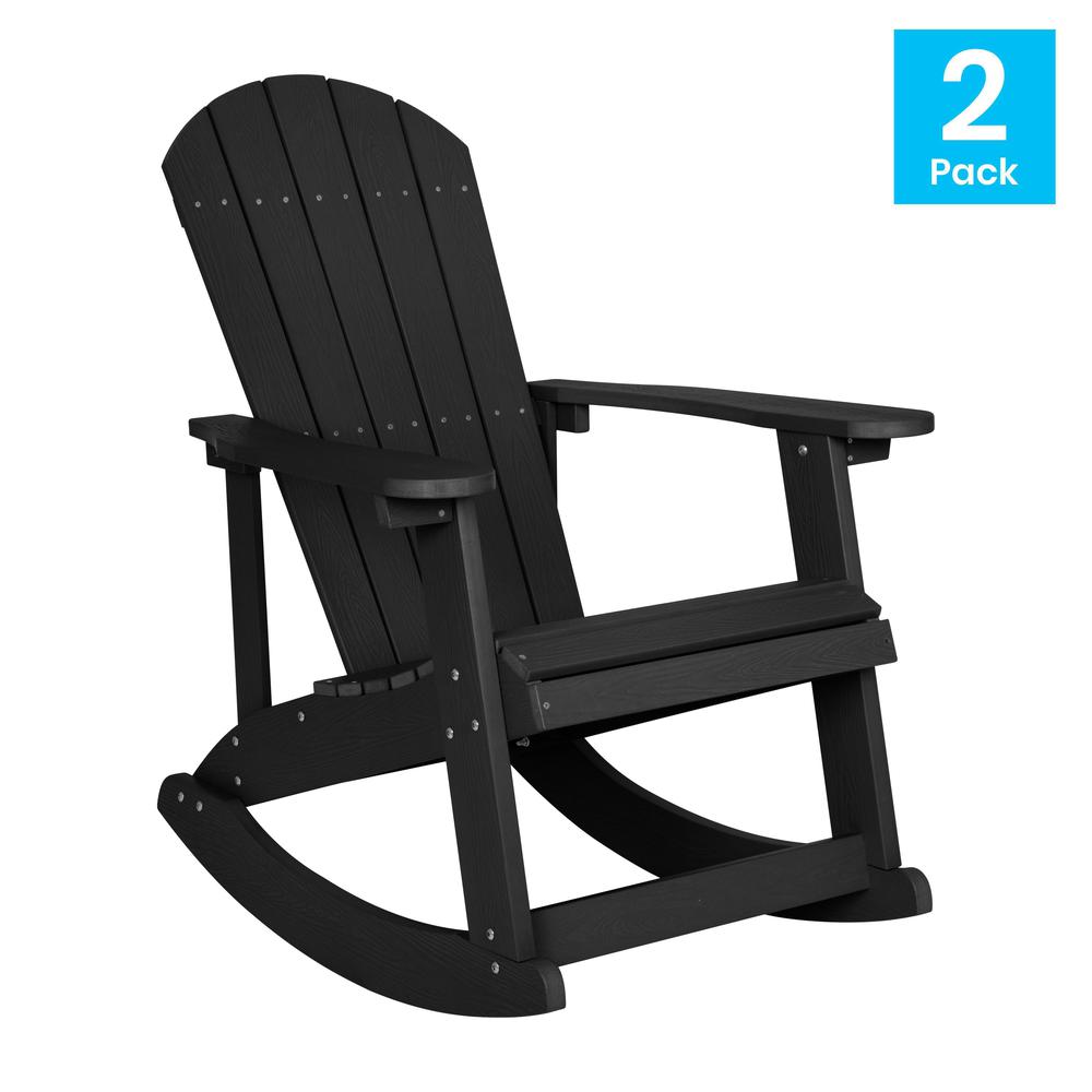 Savannah All-Weather Poly Resin Wood Adirondack Rocking Chair with Rust Resistant Stainless Steel Hardware in Black - Set of 2. The main picture.