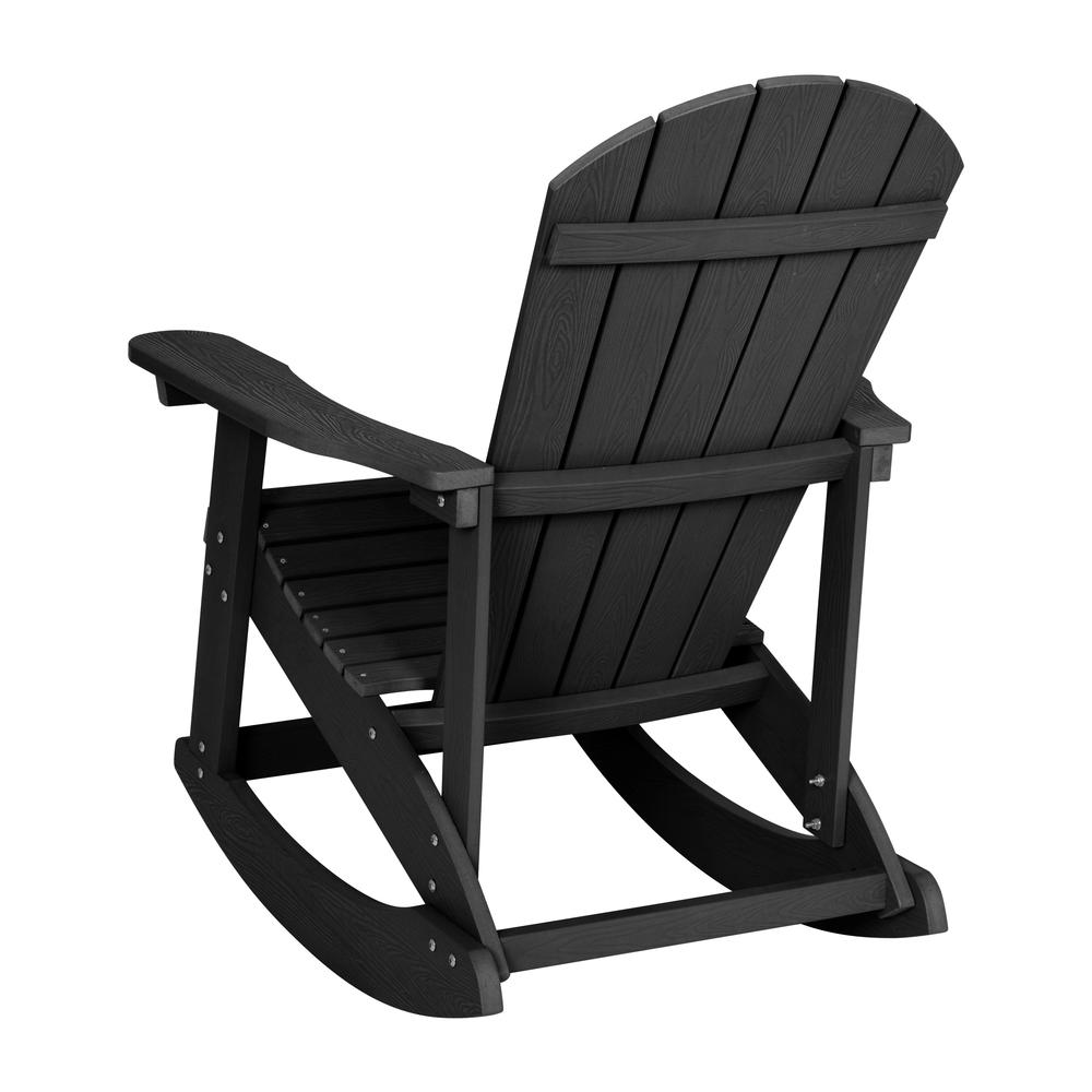 Savannah All-Weather Poly Resin Wood Adirondack Rocking Chair with Rust Resistant Stainless Steel Hardware in Black. Picture 6
