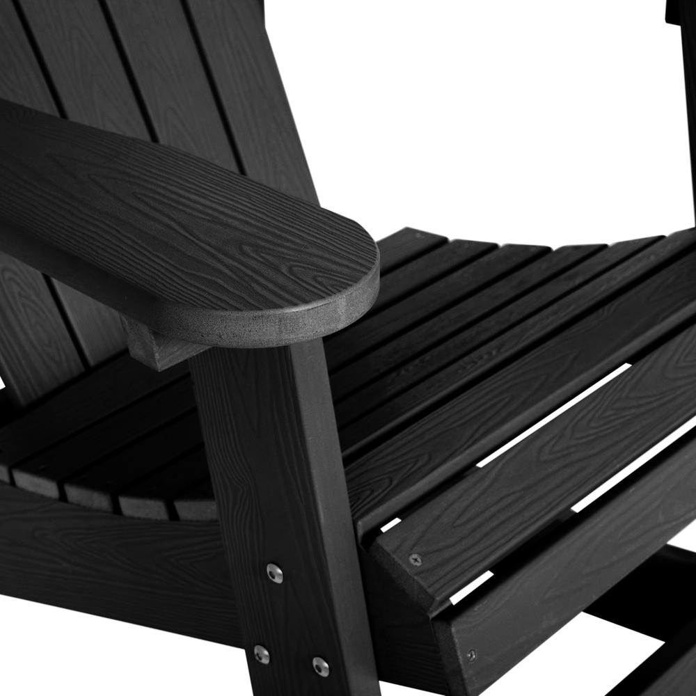 Savannah All-Weather Poly Resin Wood Adirondack Rocking Chair with Rust Resistant Stainless Steel Hardware in Black. Picture 7