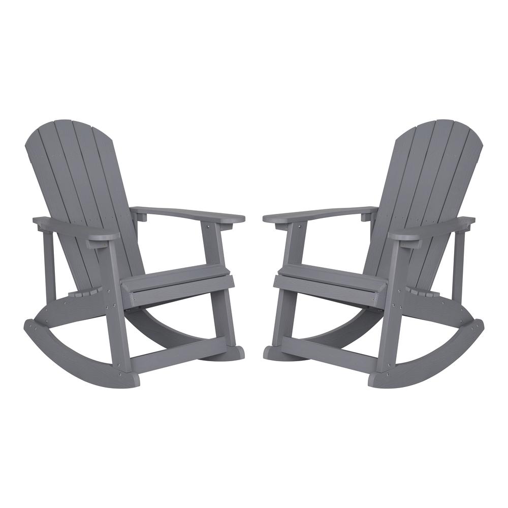 Savannah All-Weather Poly Resin Wood Adirondack Rocking Chair with Rust Resistant Stainless Steel Hardware in Gray - Set of 2. Picture 2