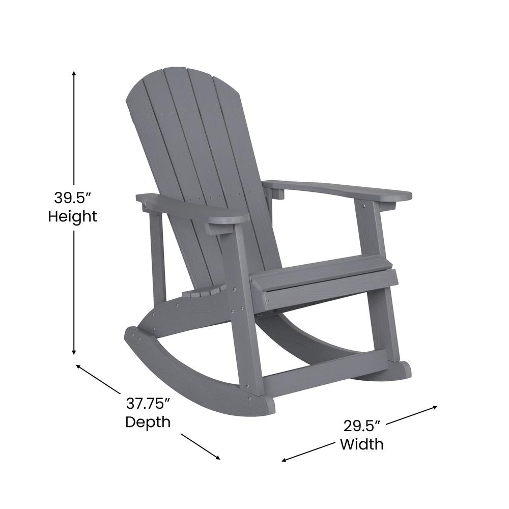 Savannah All-Weather Poly Resin Wood Adirondack Rocking Chair with Rust Resistant Stainless Steel Hardware in Gray - Set of 2. Picture 6