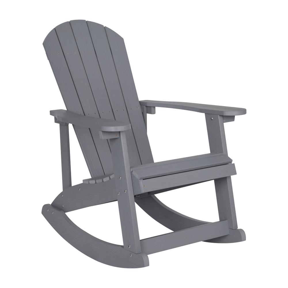 Savannah All-Weather Poly Resin Wood Adirondack Rocking Chair with Rust Resistant Stainless Steel Hardware in Gray. Picture 1