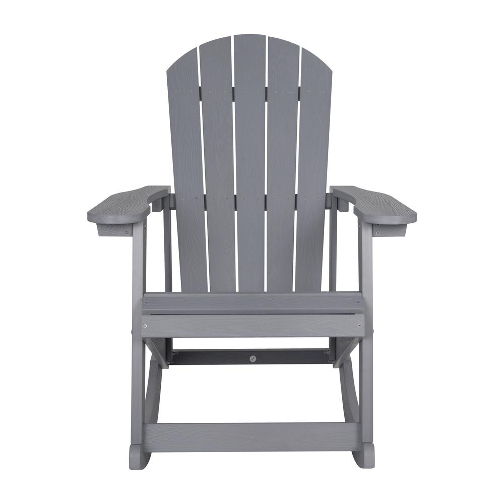 Savannah All-Weather Poly Resin Wood Adirondack Rocking Chair with Rust Resistant Stainless Steel Hardware in Gray. Picture 9