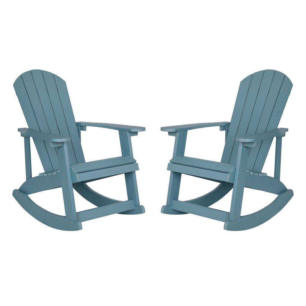 Savannah All-Weather Poly Resin Wood Adirondack Rocking Chair with Rust Resistant Stainless Steel Hardware in Sea Foam - Set of 2. Picture 3