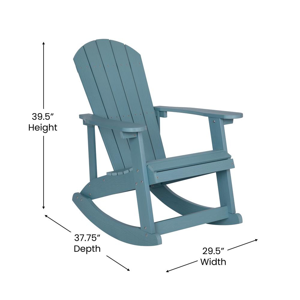 Savannah All-Weather Poly Resin Wood Adirondack Rocking Chair with Rust Resistant Stainless Steel Hardware in Sea Foam - Set of 2. Picture 6