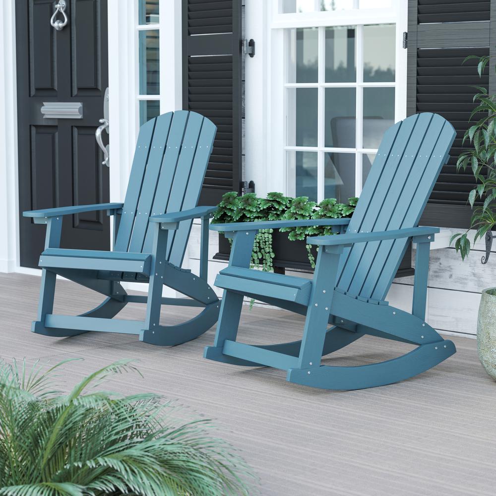 Savannah All-Weather Poly Resin Wood Adirondack Rocking Chair with Rust Resistant Stainless Steel Hardware in Sea Foam - Set of 2. Picture 2