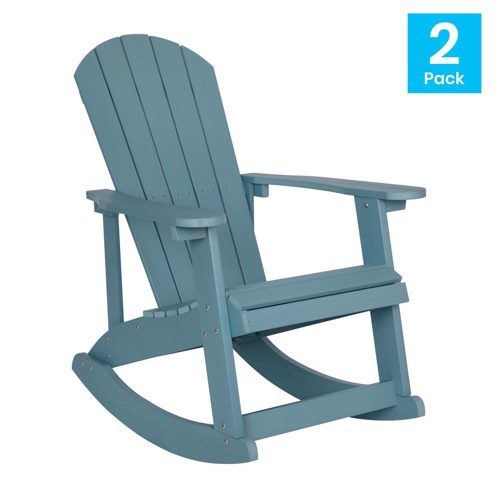 Savannah All-Weather Poly Resin Wood Adirondack Rocking Chair with Rust Resistant Stainless Steel Hardware in Sea Foam - Set of 2. The main picture.