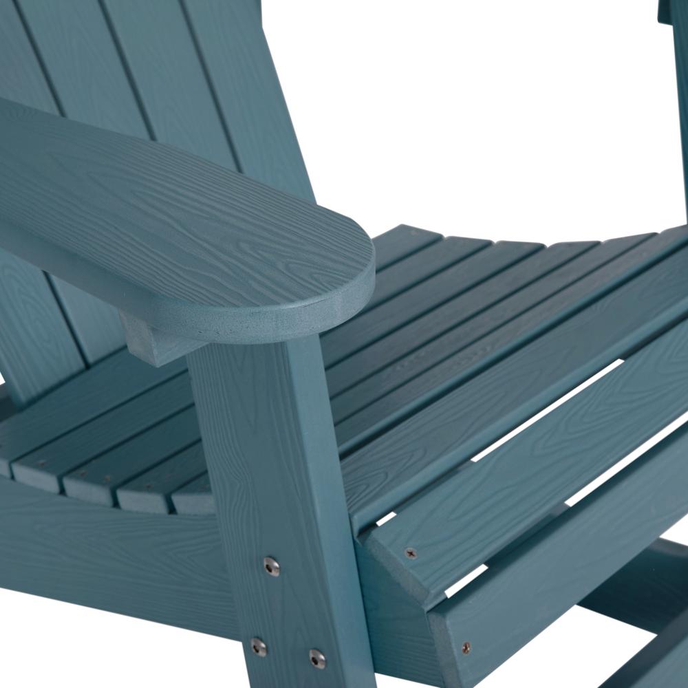 Savannah All-Weather Poly Resin Wood Adirondack Rocking Chair with Rust Resistant Stainless Steel Hardware in Sea Foam. Picture 7