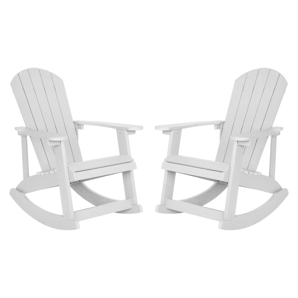 Savannah All-Weather Poly Resin Wood Adirondack Rocking Chair with Rust Resistant Stainless Steel Hardware in White - Set of 2. Picture 3