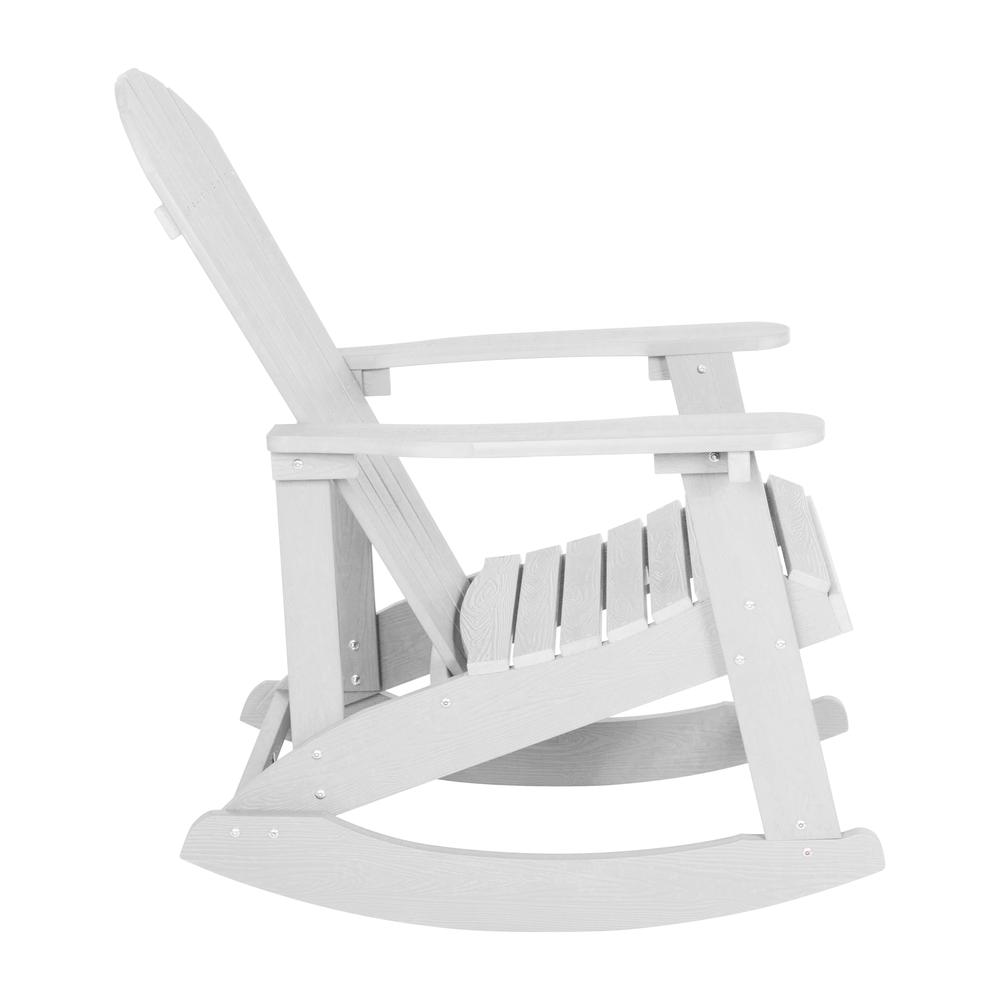 Savannah All-Weather Poly Resin Wood Adirondack Rocking Chair with Rust Resistant Stainless Steel Hardware in White - Set of 2. Picture 9