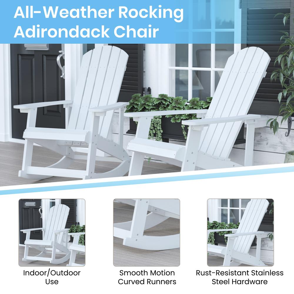 Savannah All-Weather Poly Resin Wood Adirondack Rocking Chair with Rust Resistant Stainless Steel Hardware in White - Set of 2. Picture 5