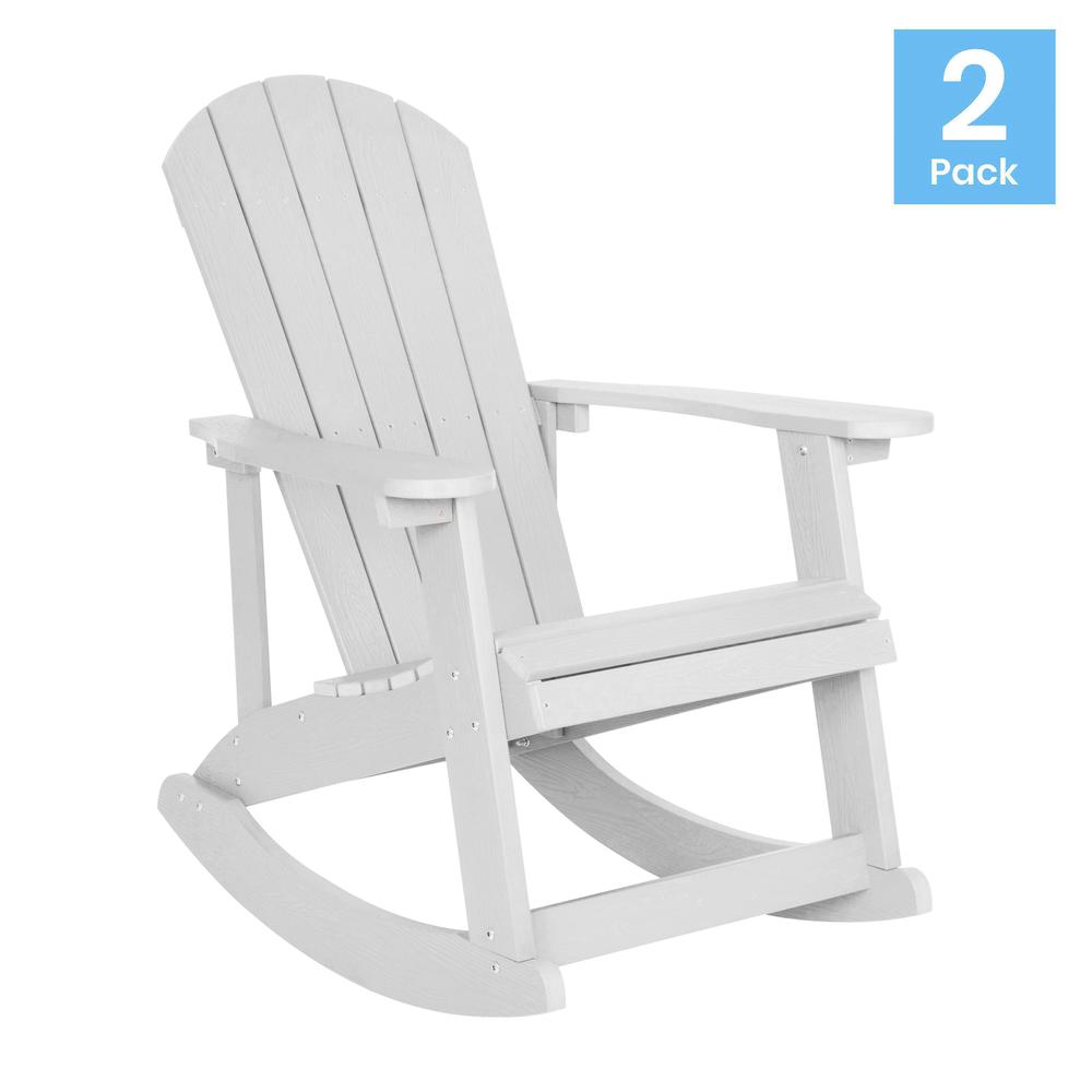 Savannah All-Weather Poly Resin Wood Adirondack Rocking Chair with Rust Resistant Stainless Steel Hardware in White - Set of 2. Picture 1