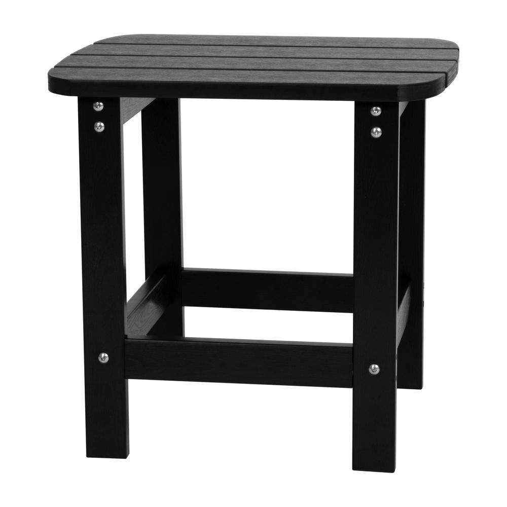 Set of 2 Black Finn Modern All-Weather 2-Slat Poly Resin Rocking Adirondack Chairs with Matching Side Table. Picture 9