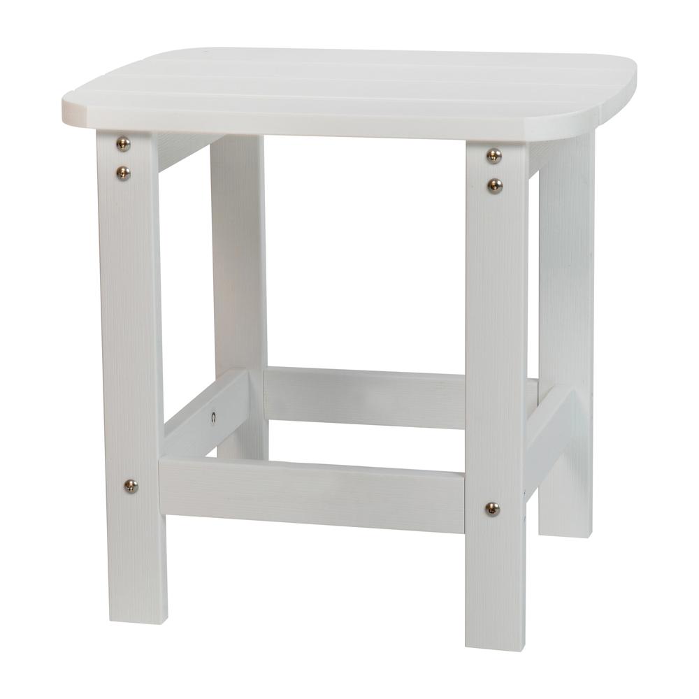 Set of 2 White Finn Modern All-Weather 2-Slat Poly Resin Rocking Adirondack Chairs with Matching Side Table. Picture 8