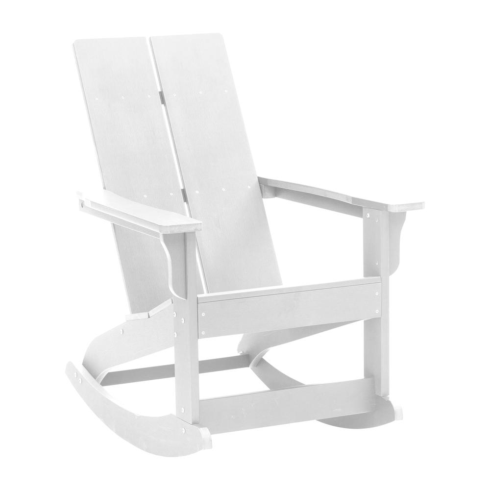 Set of 2 White Finn Modern All-Weather 2-Slat Poly Resin Rocking Adirondack Chairs with Matching Side Table. Picture 9