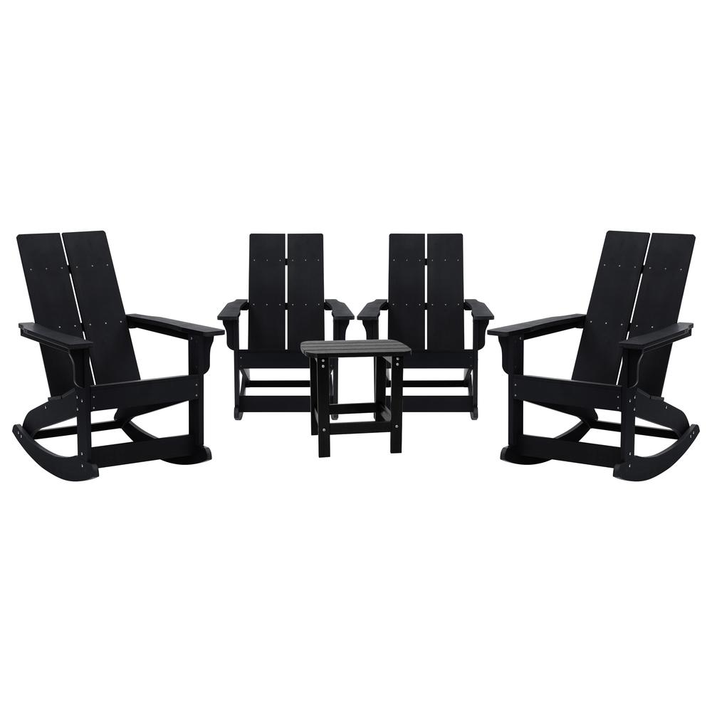Set of 4 Black 2-Slat Rocking Adirondack Chairs with Matching Side Table. Picture 2