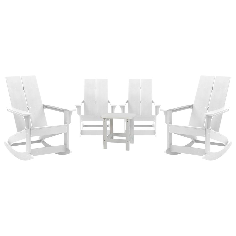 Set of 4 White 2-Slat Rocking Adirondack Chairs with Matching Side Table. Picture 2