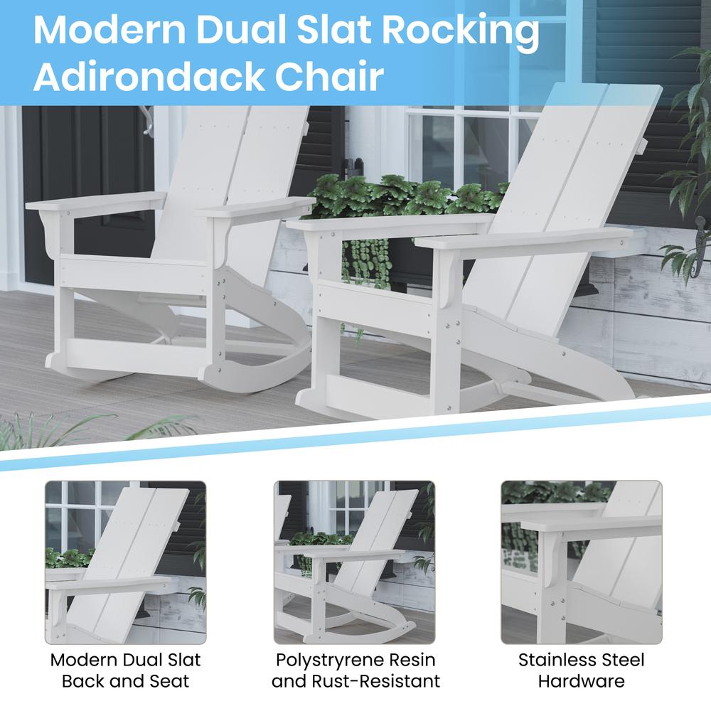 Set of 4 White 2-Slat Rocking Adirondack Chairs with Matching Side Table. Picture 4