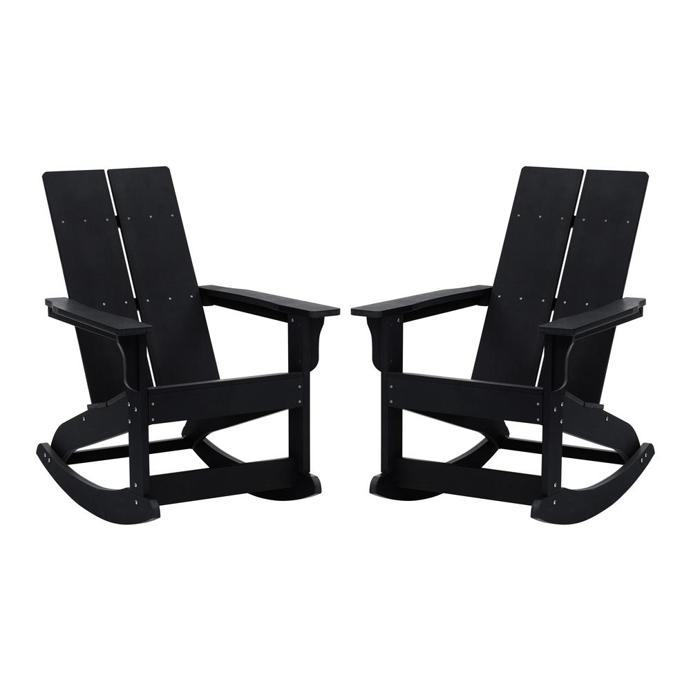 All-Weather 2-Slat Poly Resin Rocking Adirondack Chair in Black - Set of2. Picture 3
