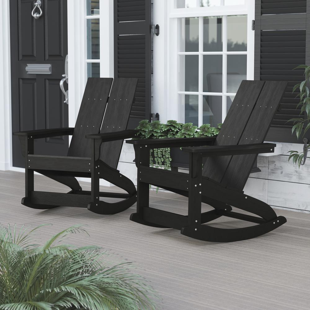 All-Weather 2-Slat Poly Resin Rocking Adirondack Chair in Black - Set of2. Picture 2