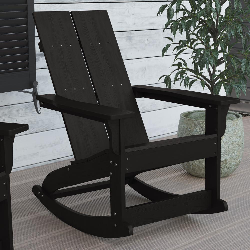 All-Weather 2-Slat Poly Resin Rocking Adirondack Chair in Black - Set of2. Picture 8