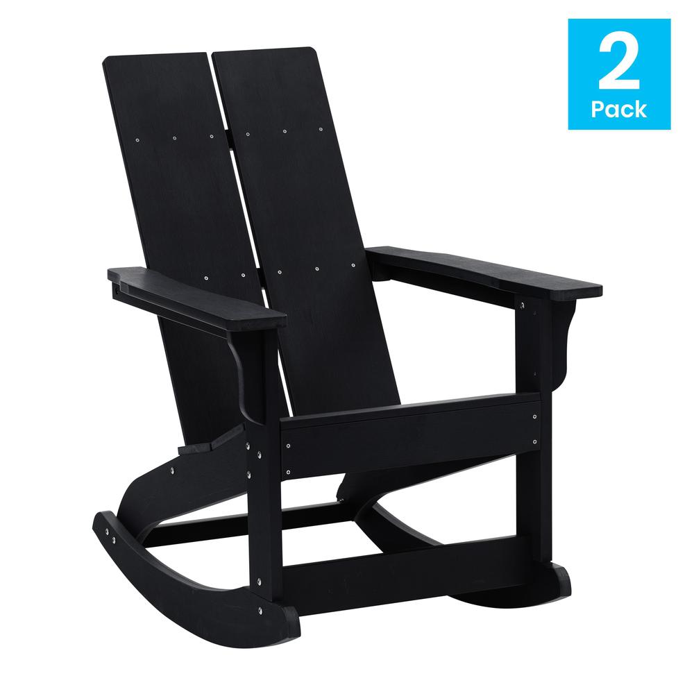 All-Weather 2-Slat Poly Resin Rocking Adirondack Chair in Black - Set of2. Picture 1