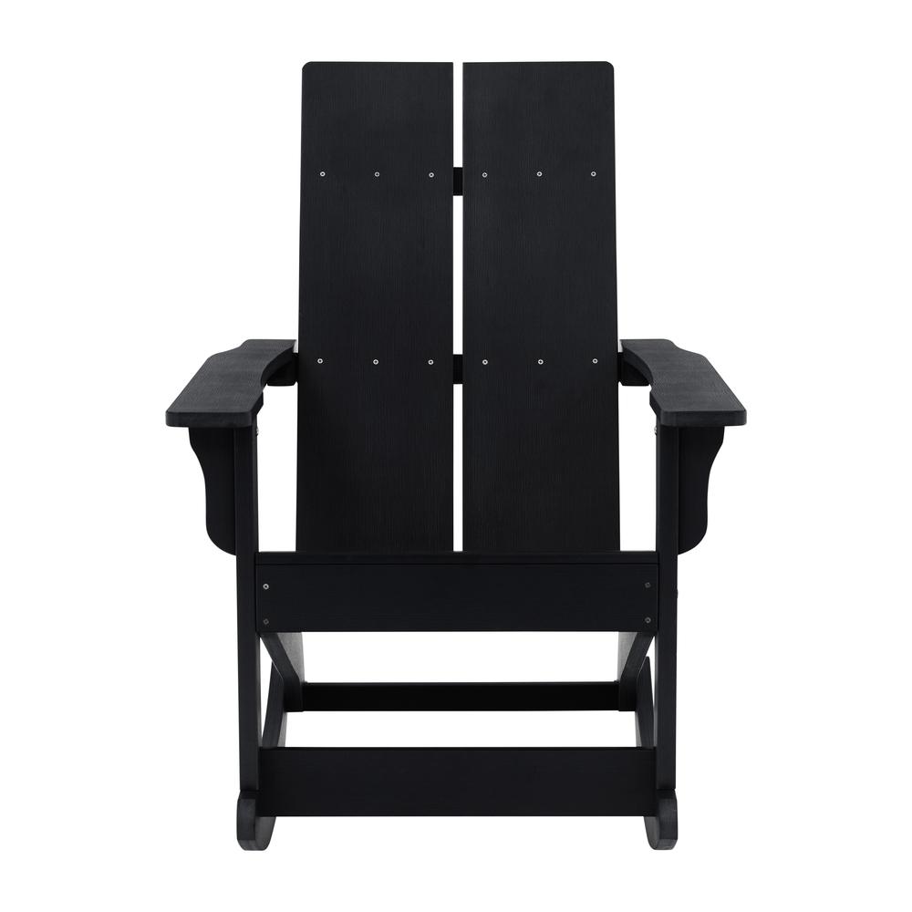 All-Weather 2-Slat Poly Resin Wood Rocking Adirondack Chair in Black. Picture 11